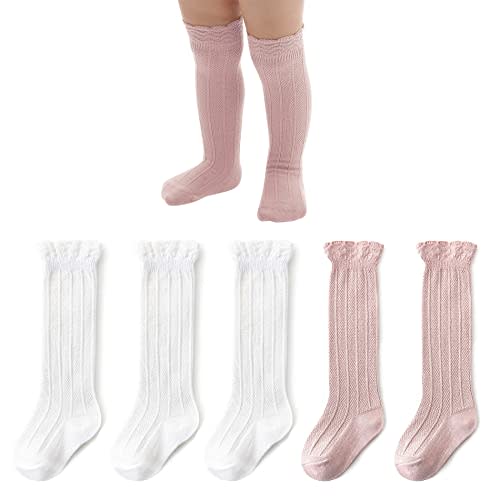 American Trends Baby Knee High Socks - Girls & Boys Newborn to Toddlers - Ruffled Tube Socks