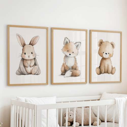 Woodland Animals Prints Set of 3 | Neutral Nursery Art Gallery – Print Sets