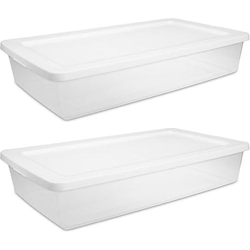 2 Pack Under Bed Storage Bin with Lid,41 Quart Clear Plastic Container for Clothes Linens,29.5x18x6 Inch Stackable Organizer Box with Snap-On Cover,Transparent Underbed Design