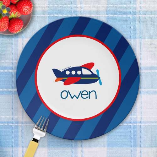 Airplane Ride Mealtime Set - Custom Dinnerware for Kids - Children's Plate, Bowl, Mug, Placemat and Cutlery - Non Melamine. Birthday Gift