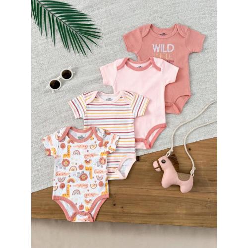 4 Pieces Infant Boy Girl 0-12 Months Casual Short Sleeves Cute Baby Bodysuits Four Seasons | SHEIN USA