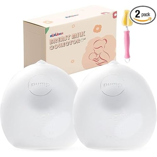 Breast Milk Collector (2 Counts), 3oz/100ml Silicone Breast Milk Collectors for Breastfeeding, Silicone Hands Free Breast Pump,BPA-Free Soft Breast Shel, Breastfeeding Essentials