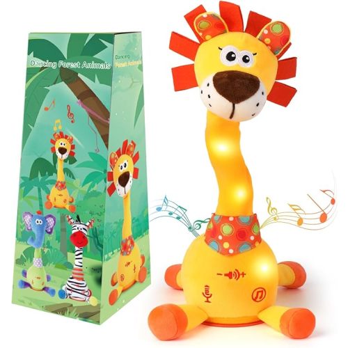 Dancing Talking Giraffe Plush Toy, Funny Singing Recording & Repeating Musical Giraffe, Unique Valentine's Day Gift for Girlfriend Boyfriend, Interactive Fun for Baby Toddlers Kids(Yellow)