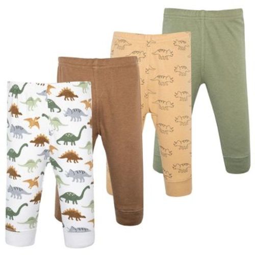 Hudson Baby Basics Infant Boy Comfy Cotton Pants 4-Pack, Dino Explorer, 3-6 Months