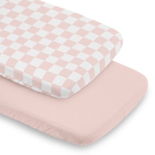 Sweet Jojo Designs Baby Girl Baby Bassinet Fitted Sheets Set Gingham Checkered Plaid Pink and White 2pc