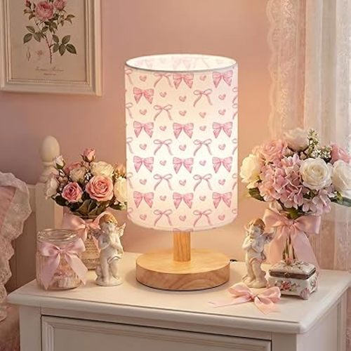 Glooglitter Pink Bow Table Lamp Gifts 3 Colors Dimmable Lights 11.02 x 5.12 Inch Night Light Bedside Lamps Decoration for Bedroom Desk Birthday Gifts for Home Decor