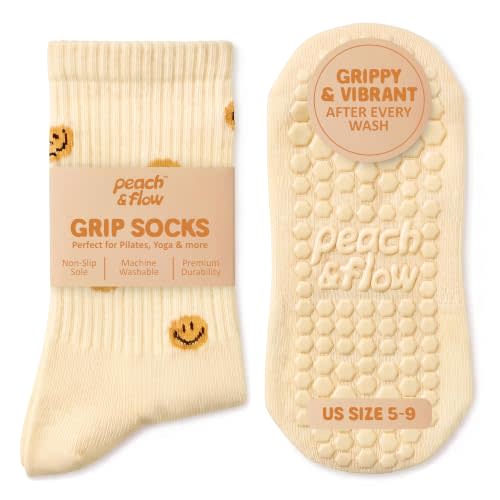 Pilates Grip Socks for Women, Cute Pilates Socks, US 5-9 | Cushioned Non-slip Reformer and yoga socks with grips also for barre and Lagree, plus a thick knit with woven arch support