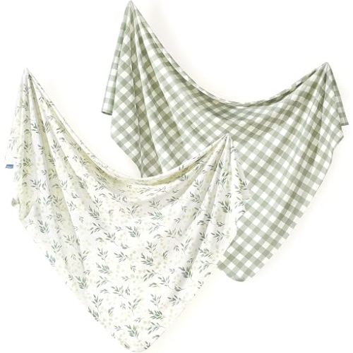 GRSSDER 2-Pack Ultra Soft Stretchy Jersey Knit Baby Swaddle Blankets, 33x44