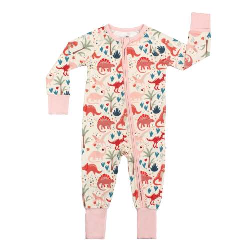 Lovasaurus Pink Valentine's Day Dinosaurs Bamboo Convertible Baby Pajamas