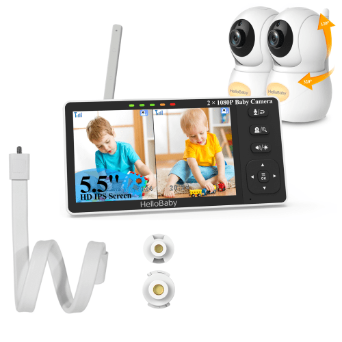 HelloBaby HB6081-2 Split Screen Baby Monitor with 2 Cameras, 720P, No
