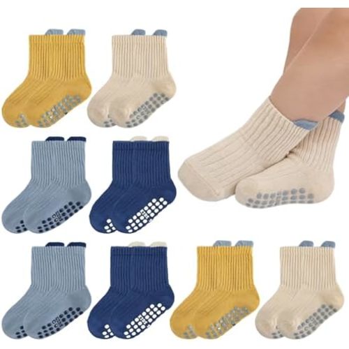8 Pairs Baby Toddler Socks Non-Slip Grip Socks for Boys Girls Newborn Infant Baby Cotton Crew Sock with Grips 0-5T
