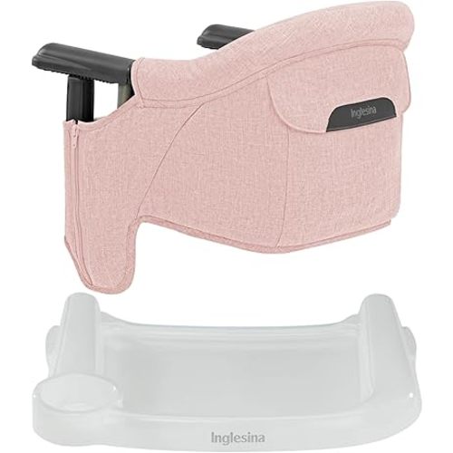 Inglesina Fast Table Chair - Powder Pink + Fast Dining Tray - Portable Baby High Chair for Babies & Toddlers up to 37 lbs - Fits Tables 0.8''-3.5'' Thick - Compact, Easy to Use - Travel Bag Included