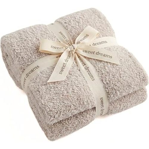 Unboxme Sweet Dreams Cozy Soft Throw Blanket 54" x 72", Warm Fluffy Fleece No Shedding, Taupe for Mom