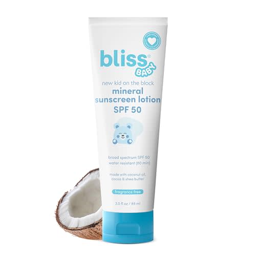Bliss Baby Sunscreen, Premium SPF 50 Sunscreen Mineral Lotion, Natural Zinc Oxide, Hypoallergenic, Non-toxic, Water-Resistant, Vegan, Sensitive Skin - For Babies, Toddlers, Kids & Whole Family