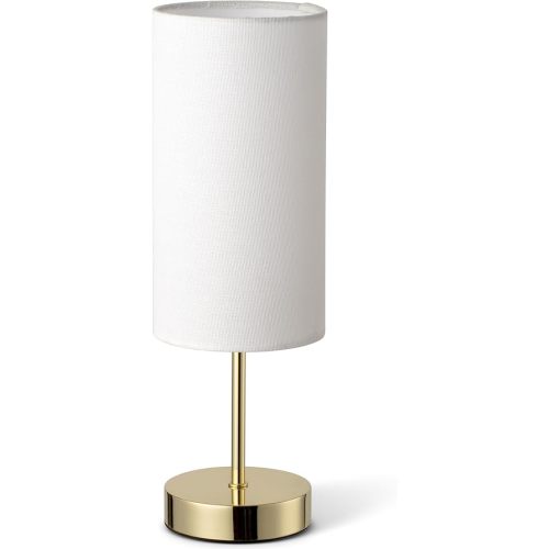 Small Nightstand Table Lamp for Bedroom, Round White Fabric Shade and Gold Metal Base, Modern Minimalist Bedside Lamps for Dresser, Living Room, Office, College Dorm, Warm Light, 5W LED Bulb Included