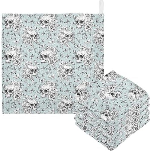 Baby Gothic Skull Msulin Washcloths Newborn Face Towel - Baby Muslin Burp Cloths 5 Pack Soft Absorbent Natural Cotton Wash Towel 11.8"X11.8" Baby Bath Towels Wipes