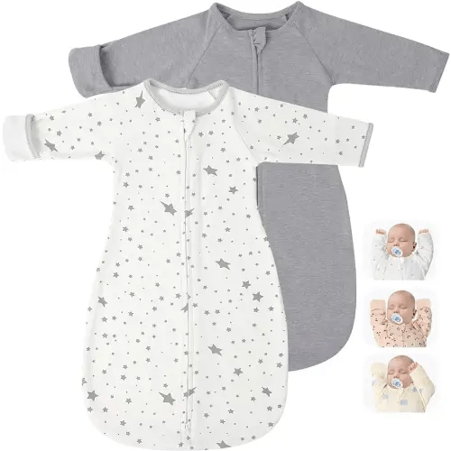 2 Pack Transitional Swaddle Sack with Arms Up & Sleeves, Mitten Cuffs, 2-Way Zipper, Sleep Sacks Blanket for Newborns - Calms Startle Reflex, Newborns Baby Boys & Girls Sleep Bag