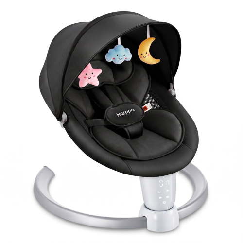 HARPPA Electric Baby Swing, Portable Infant Swing, 5 Speeds, Bluetooth, Remote Control, Black