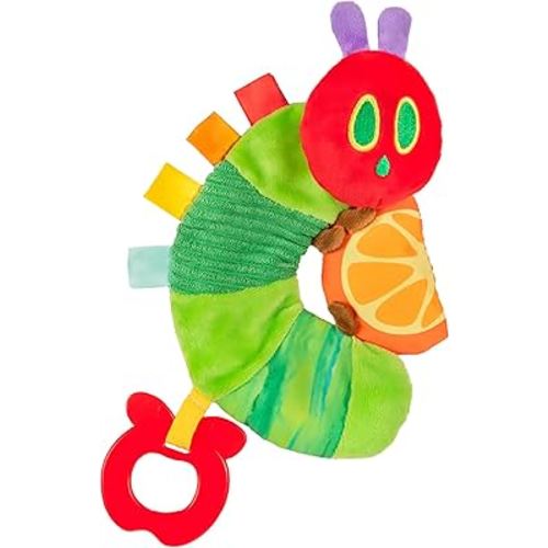 Kids Preferred Eric Carle Toddler Toys The Very Hungry Caterpillar Sensory Toy with Crinkle Orange Slice and Teether Ring for Car Seat and Stroller