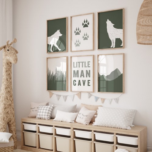 Wolf Nursery Prints Set: Forest Mountain Woodland Art (Instant Download)