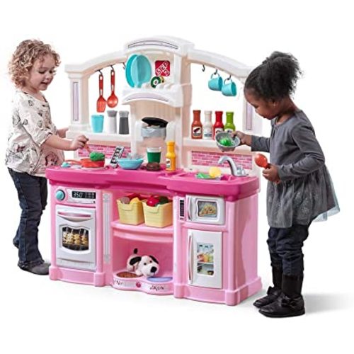 Step2 Fun with Friends Kitchen | Pink Kitchen with Realistic Lights & Sounds |Play Kitchen Set | Pink Kids Kitchen Playset & 45-Pc Kitchen Accessories Set