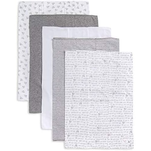 Burt's Bees Baby - 5 Pack of Burp Cloths, 100% Organic Cotton (1 Cloud, 1 Solid Color, 1 Honey Bee Print, 1 Stripe, 1 Alphabet Bee Print, Heather Grey)