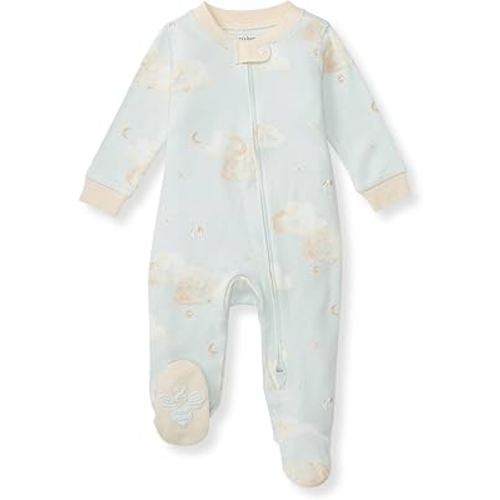 Burt's Bees Baby Boys Sleep and Play Pajamas, 100% Organic Cotton, One-piece PJs, Diagonal Zip Up Loose Fit Footie