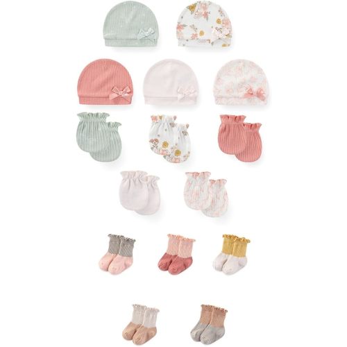 15 Pack Unisex New Born Boy Girls No Scratch Mittens Sets Cotton Soft Baby Gloves Hats socks Accessory 0-6 Months