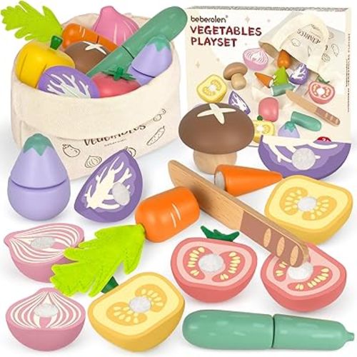 Wooden Play Food Sets for Kids Toys Birthday Gift for Girl Boy, Veggie