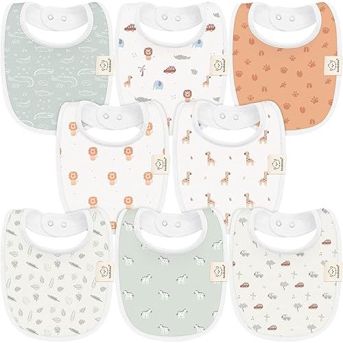 8-Pack Organic Baby Bibs for Boys, Girls - Soft Cotton Drooling and Teething Bibs for Baby Girl & Boy, Extra Absorbent, Easy to Clean & Put On for Toddler, Newborn, Infant 0-24 Months (Wilderness)