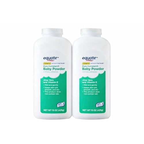 Equate Pure Cornstarch Baby Powder. Talc Free. Hypoallergenic with Aloe Vera and Vitamin E. (15oz Pack of 2)