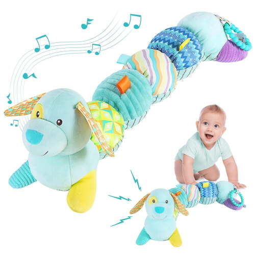 Baby Toys 0-6 to 12 Months, Musical Infant Toys with Multi-Sensory Crinkle, Rattle and Textures, Soft Stuffed Animal Newborn Toys for 0-3-6-12 Month Old Baby Girls - Puppy, Blue