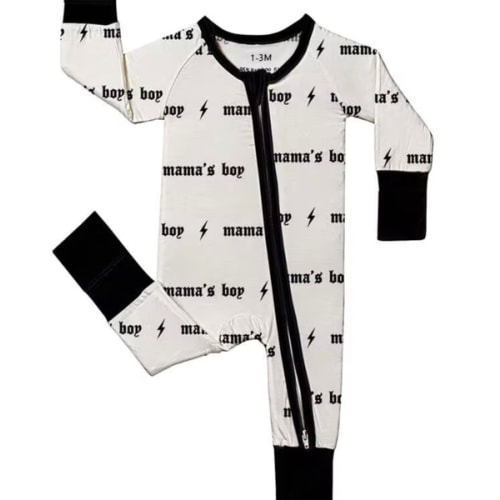 Baby Boy Bamboo Fiber Zip-Up, Mama's Boy Print Romper, All-Season Knit Fabric Skinny Fit With Zipper Detail, Boy Baby Clothes, Perfect For Outdoor | SHEIN USA