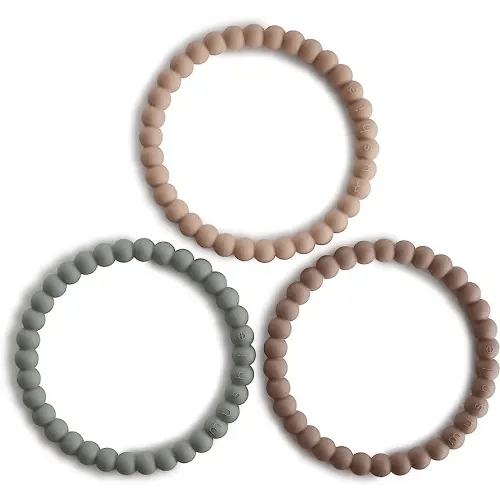 mushie Pearl Teether Bracelet | 3-Pack (Clary Sage/Tuscany/Desert Sand)