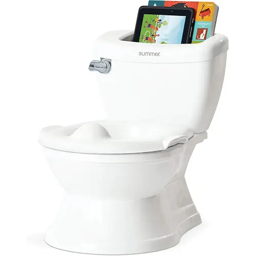 Summer Infant My Size Potty with Transition Ring & Storage,White-Realistic Potty Training Toilet-Features Interactive Toilet Handle, Removable Potty Topper and Pot, Wipe Compartment, and Splash Guard