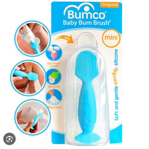 Bumco Baby Bum Brush - BPA-Free Diaper Cream Spatula with Suction Cup Base, Soft & Flexible Silicone, Wipe-Clean, Mom-Invented Diaper Bag Essentials (Blue)