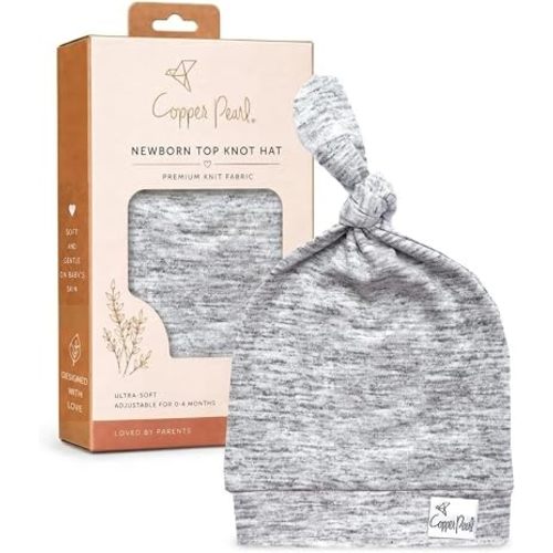 Copper Pearl Baby Beanie Hat Top Knot Stretchy Soft Asher