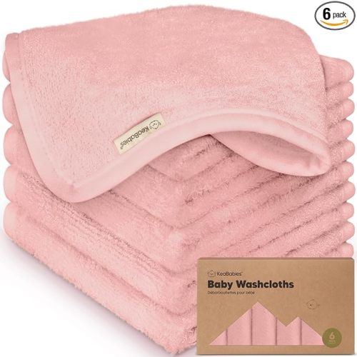 6-Pack Baby Washcloths - Soft Absorbent Viscose from Bamboo Wash Cloths for Babies, Kids, Toddlers, Infant, Newborn Bath Towels, Gentle on Sensitive Skin, 10x10 Reusable Face Towels (Rosy)
