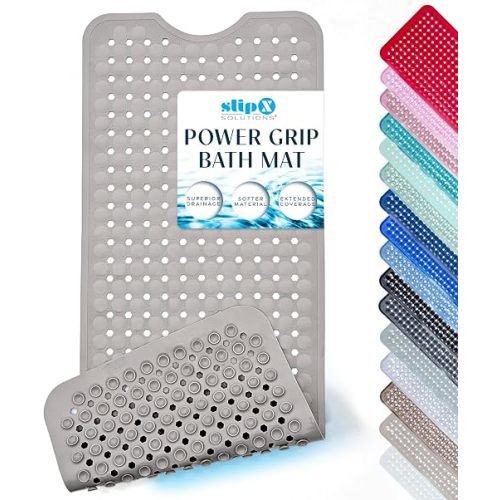SlipX Solutions 39"x16" Power Grip Non Slip Bathtub Shower Mat, Tan