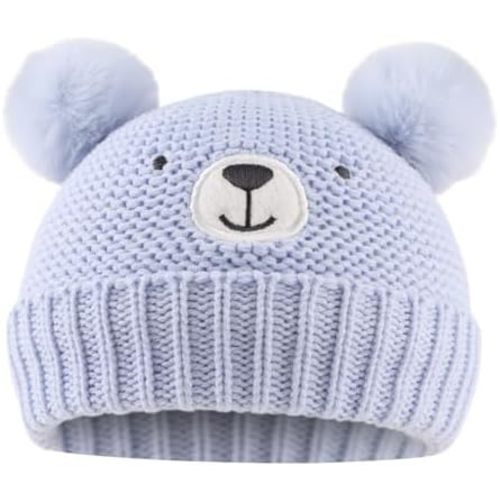JANGANNSA Cute Bear Baby Beanie Pompom Baby Boys Hat Infant Toddler Winter Knitted Beanies for Girls