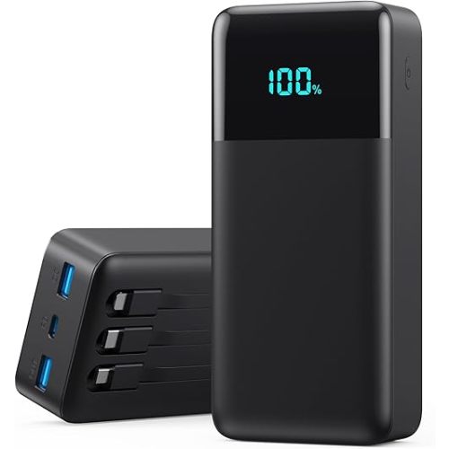 Portable Charger 60800mAh Power Bank with 3 Built-in Cable,25W PD USB C Power Bank Fast Phone Charging,QC4.0 Travel Outdoor Essential Portable Phone Battery Pack for iPhone 17/16/15/14,Galaxy Android