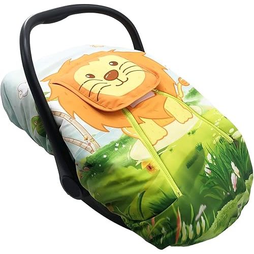 Cute Cartoon Infant Car Seat Covers, Soft Warm Breathable and Windproof Canopy for Baby Car Seat (Cute Lion)