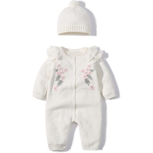 Baby Newborn Boy Knitted Sweater Romper Cotton Longsleeve Outfit with Kids Winter Warm Hats Set