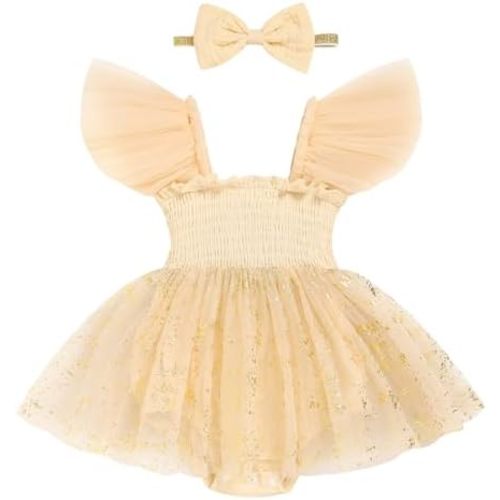 TITKKOP Baby Girl Tulle Romper|Newborn Summer Bodysuit|First Birthday Photo Shoot|Cake Smash Outfit for Infants 0-18M