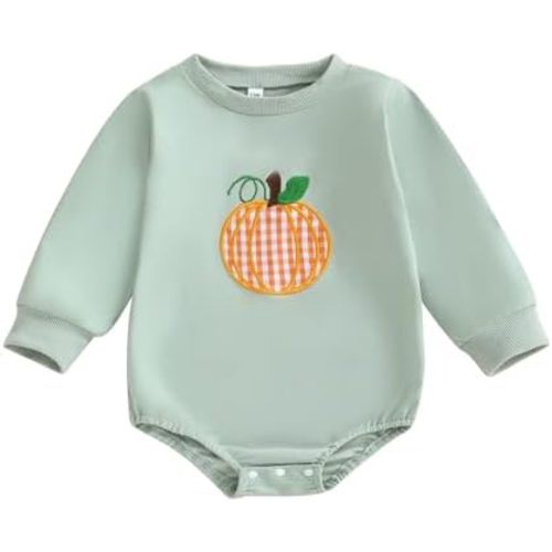 Newborn Baby Boy Halloween Outfit Pumpkin Bodysuit Bubble Sweatshirt Romper Halloween Clothes