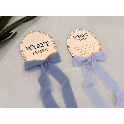 Baby Boy Hospital Name Announcement Sign, Wooden Trim Ribbon Bow Birth Stats Sign, Hospital Name Sign, Baby Shower Gift, Nursery Decor