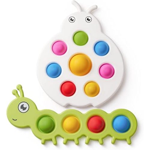 LiKee Fidget Popper Sensory Baby Toys for 10+ Months, Christmas Stocking Stuffers Push and Popping Busy Board, Montessori Toys for 1+ Years Old, Airplane Car Travel Toy for Toddlers 1-3 Stress Relief