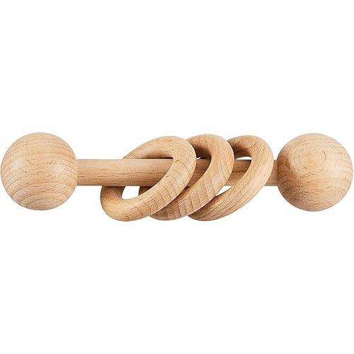 Chriswell Wooden Baby Rattle, Newborn Wooden Rattle Toy, Natural Wooden Montessori Baby Grip 3 Ring Toy, Baby Gift Toy, Wood Rattle-1