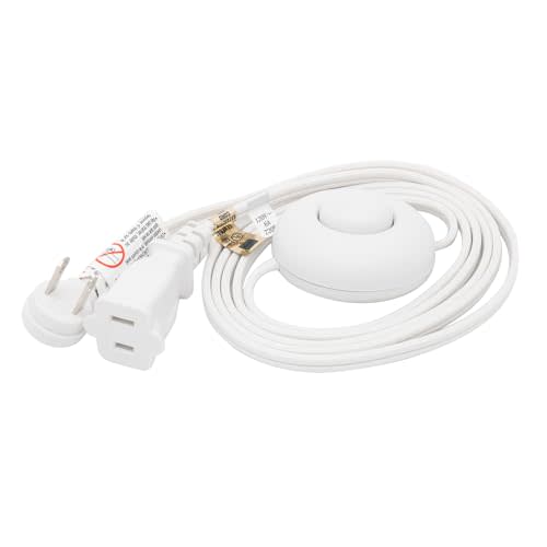 FIRMERST Foot Switch 2 Prong Extension Cord 6 Feet for Floor lamp, Holiday Lights, White