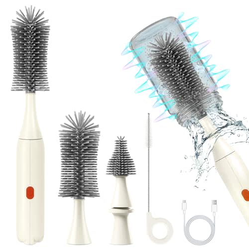 Electric Bottle Brush Cleaner, Rechargeable Baby Bottle Cleaning Brush | 2-Speed 360° Spin, Extended Handle, 120-Min Runtime, Travel Case & Current Protection